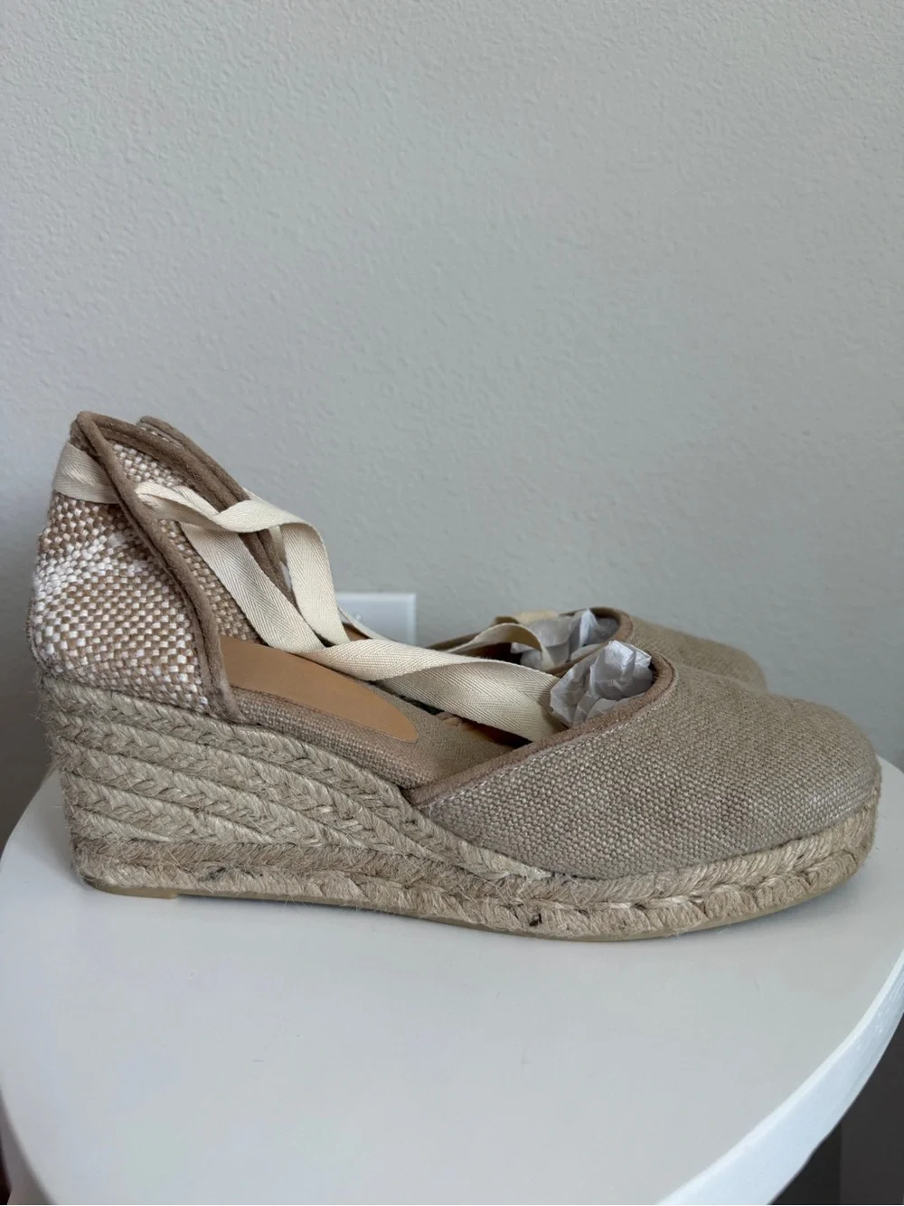 Castaner Beige Canvas Espadrille Ballet Tie Flats